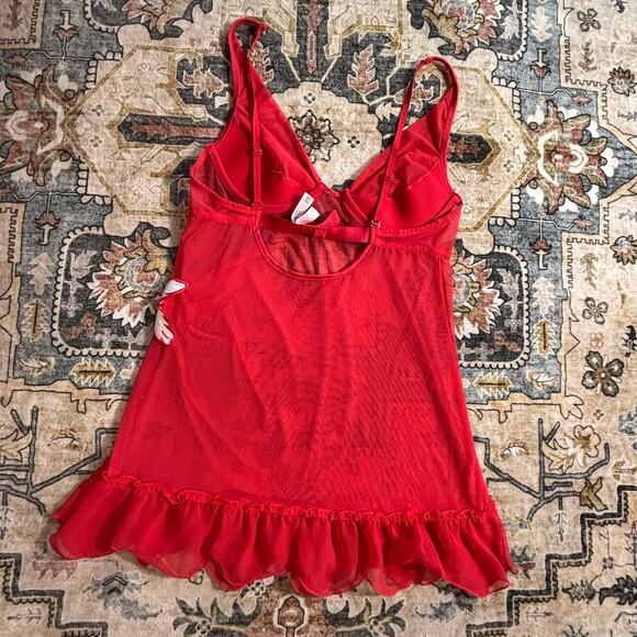 Vintage Victoria's Secret Red Lace Mesh Lingerie Dress Top Size 34B Small Y2k - Picture 4 of 8